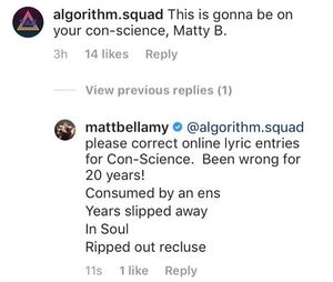 Bellamy’s post confirming the lyrics